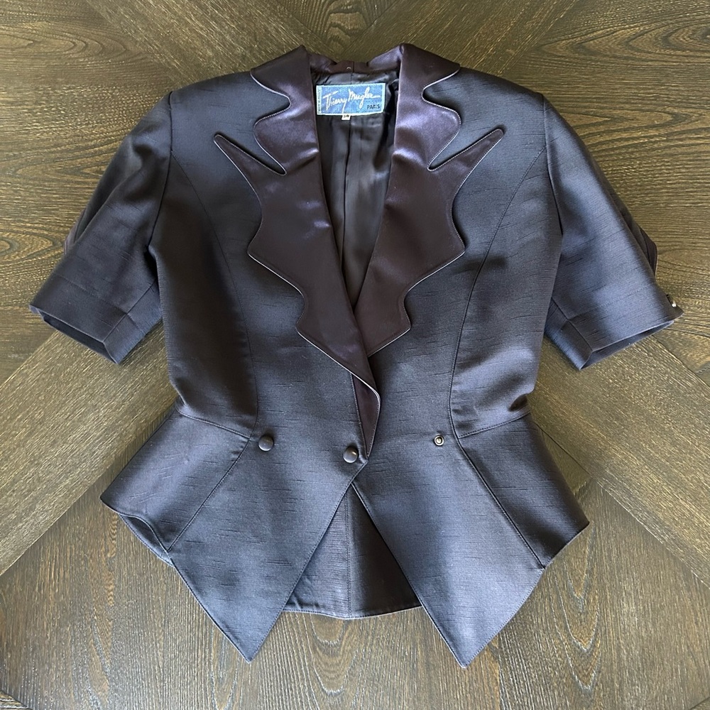 Vintage Thierry Mugler Navy Blue Jacket with Unique Lapel